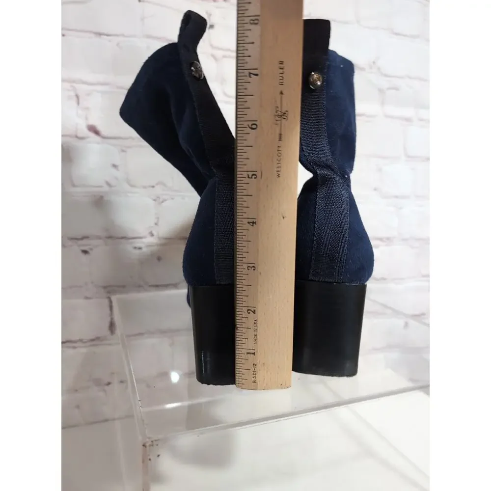 Donald Pliner Woman’s Angel Sz 5 Navy Blue Suede Stretch Heeled Boots Booties
